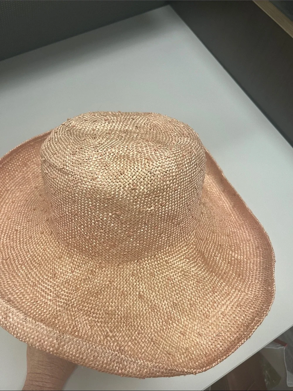 Tatianna Ltd. Wide-Brim Straw Sun Hat in Blush Pinkish Orange